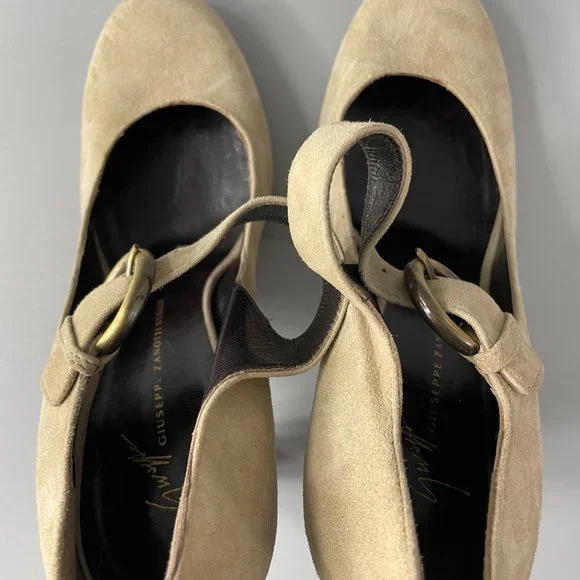 Giuseppe Zanotti Mary Janes Suede Block Heel Shoes, Size 38.5